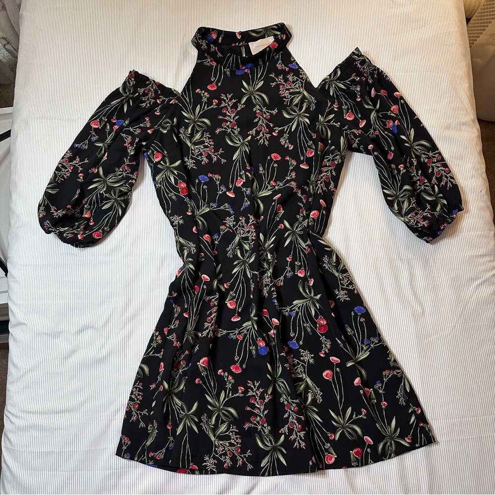 Skies Are Blue Kate‎ Black Floral Cold Shoulder Dress Sz Medium Party Wedding